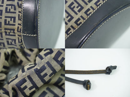 Fendi Zucchino Drawstring Shoulder Bag Canvas Leather Navy — view 7