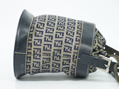 Fendi Zucchino Drawstring Shoulder Bag Canvas Leather Navy — view 4