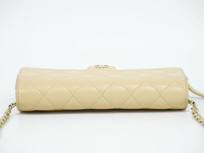 Chanel CC Logo Quilted Chain Wallet on Pochette Lambskin Leather Beige Shoulder — view 5
