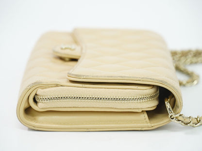 Chanel CC Logo Quilted Chain Wallet on Pochette Lambskin Leather Beige Shoulder — view 4