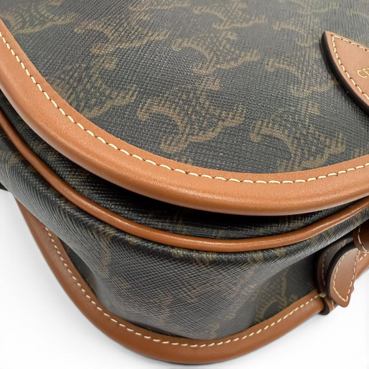 Celine Medium Folco Triomphe Canvas Shoulder Bag Tan Brown — view 8