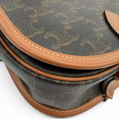 Celine Medium Folco Triomphe Canvas Shoulder Bag Tan Brown — view 8