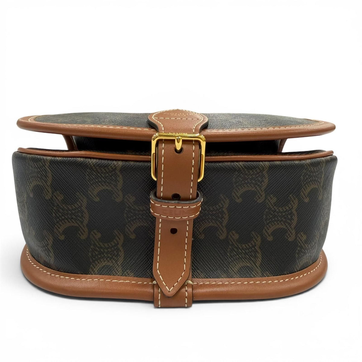 Celine Medium Folco Triomphe Canvas Shoulder Bag Tan Brown — view 4