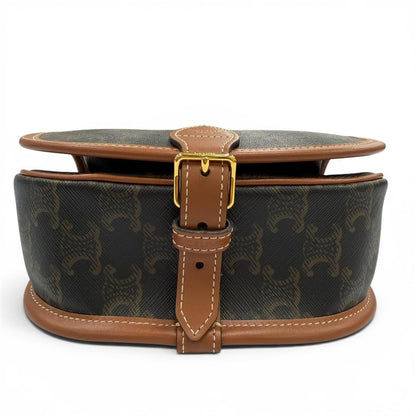 Celine Medium Folco Triomphe Canvas Shoulder Bag Tan Brown — view 4