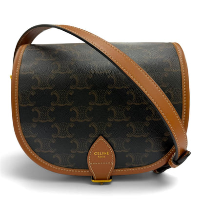 Celine Medium Folco Triomphe Canvas Shoulder Bag Tan Brown