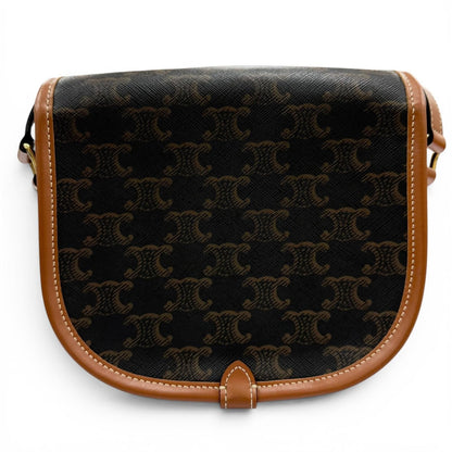 Celine Medium Folco Triomphe Canvas Shoulder Bag Tan Brown — view 3