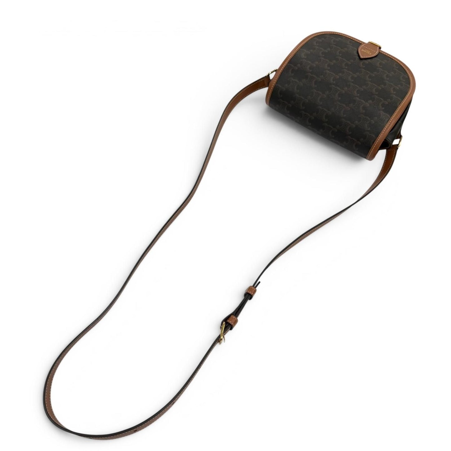 Celine Medium Folco Triomphe Canvas Shoulder Bag Tan Brown — view 5
