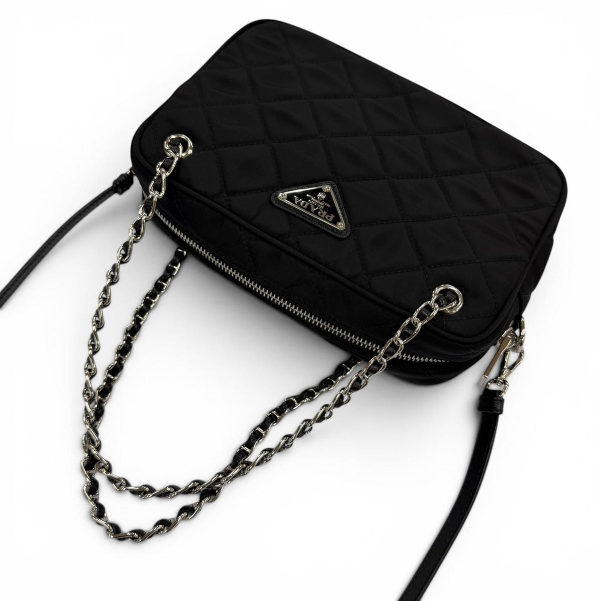 Prada Tessuto Impuntu Triangle Logo Leather Usage 2-Way Shoulder Bag Black — view 5