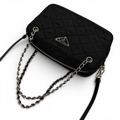 Prada Tessuto Impuntu Triangle Logo Leather Usage 2-Way Shoulder Bag Black — view 5