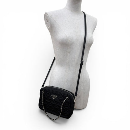 Prada Tessuto Impuntu Triangle Logo Leather Usage 2-Way Shoulder Bag Black — view 8