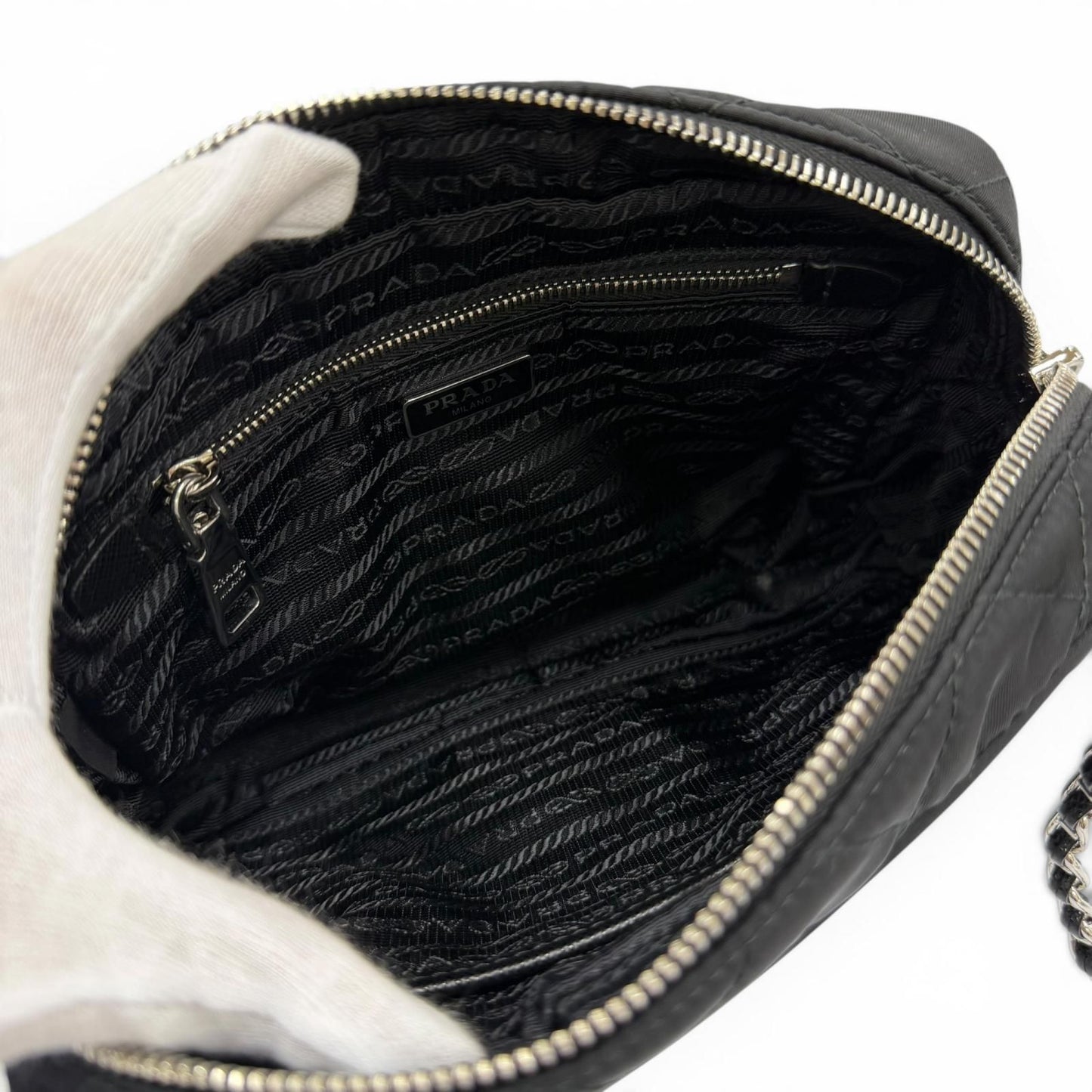 Prada Tessuto Impuntu Triangle Logo Leather Usage 2-Way Shoulder Bag Black — view 7