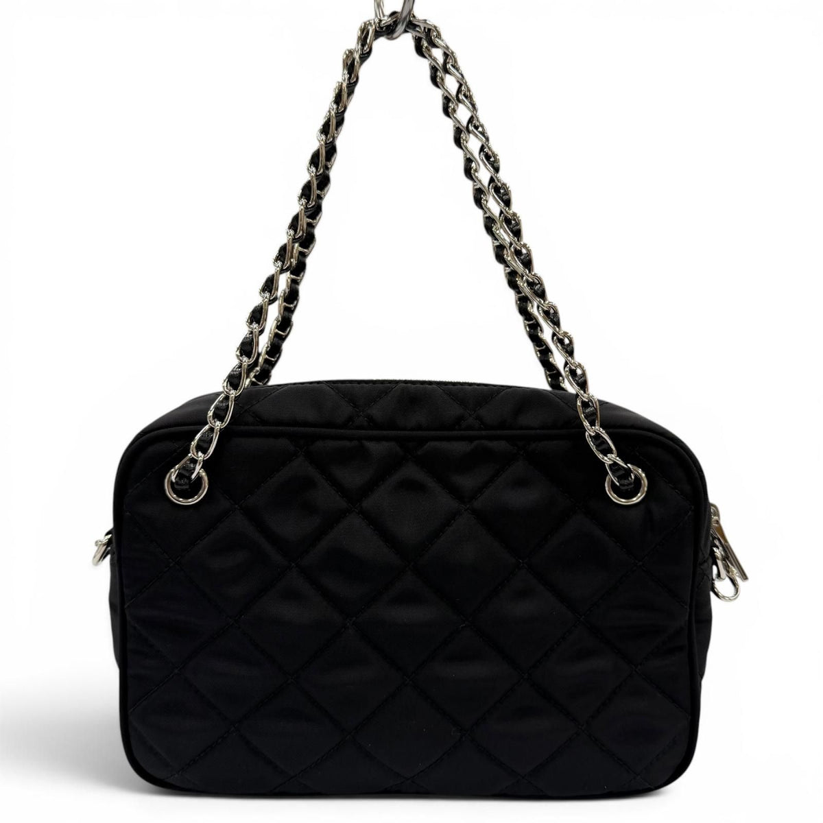 Prada Tessuto Impuntu Triangle Logo Leather Usage 2-Way Shoulder Bag Black — view 2