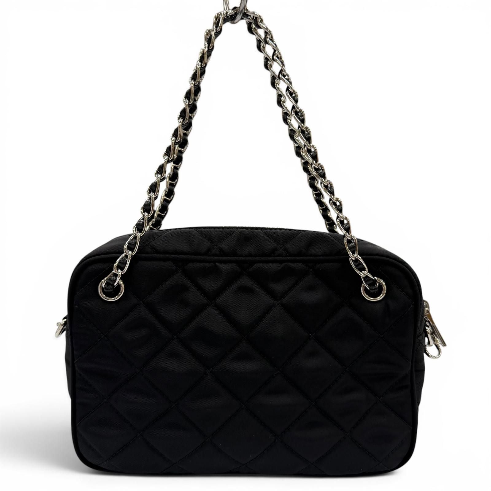 Prada Tessuto Impuntu Triangle Logo Leather Usage 2-Way Shoulder Bag Black — view 2
