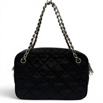 Prada Tessuto Impuntu Triangle Logo Leather Usage 2-Way Shoulder Bag Black — view 2