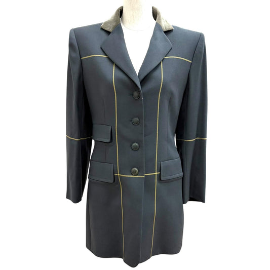Hermes Vintage Wool 100% Logo Button Velour Long Jacket Charcoal Gray 38