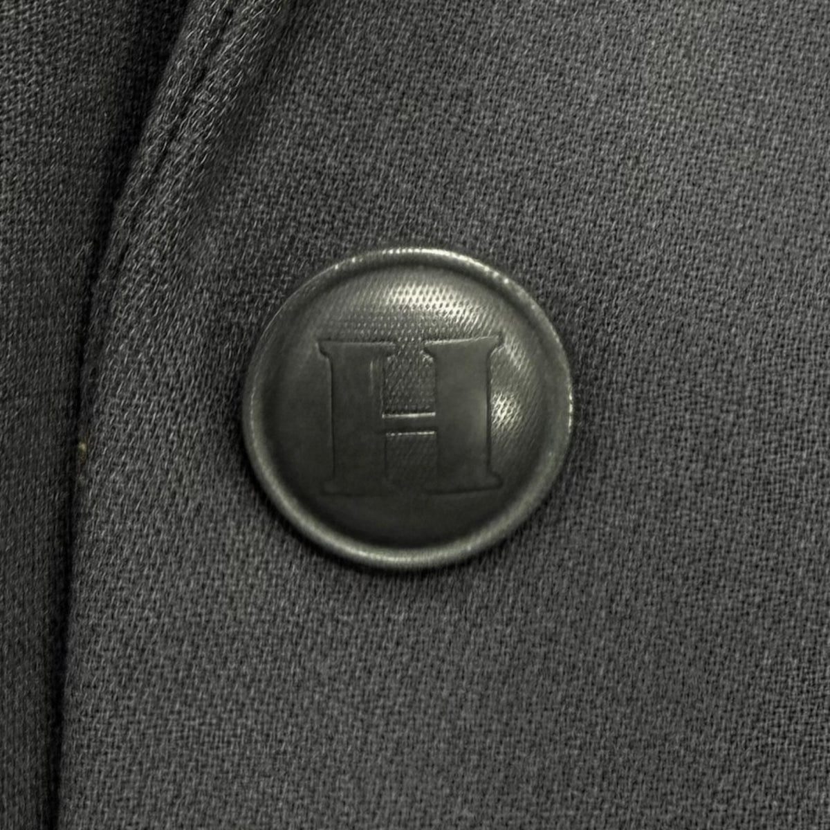 Hermes Vintage Wool 100% Logo Button Velour Long Jacket Charcoal Gray 38 — view 6