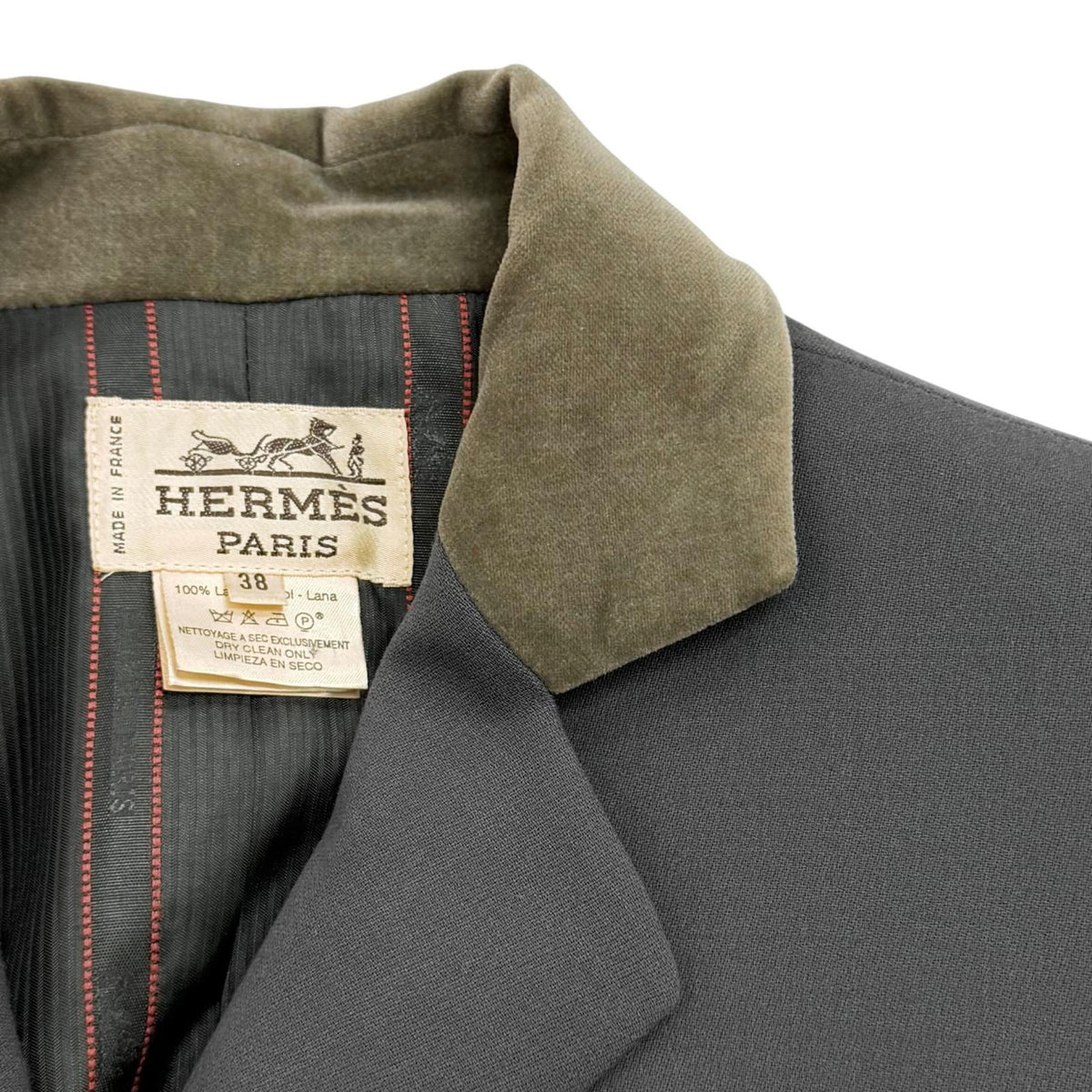 Hermes Vintage Wool 100% Logo Button Velour Long Jacket Charcoal Gray 38 — view 7