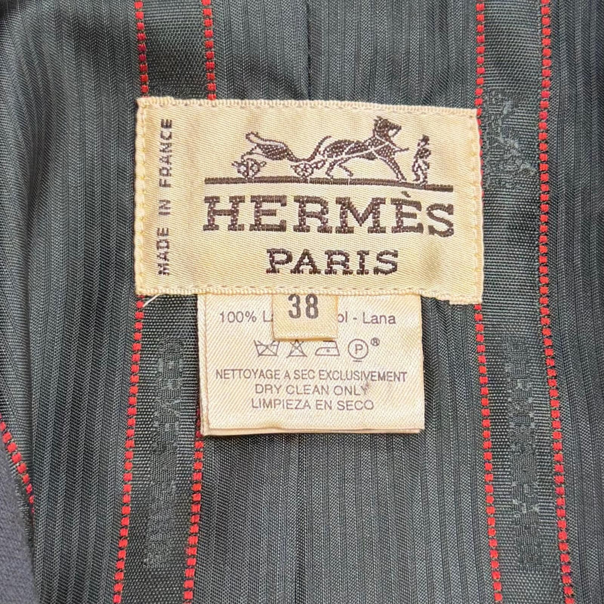 Hermes Vintage Wool 100% Logo Button Velour Long Jacket Charcoal Gray 38 — view 8