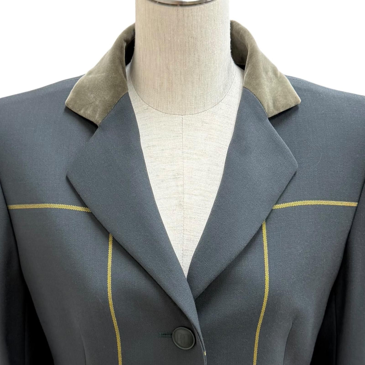 Hermes Vintage Wool 100% Logo Button Velour Long Jacket Charcoal Gray 38 — view 2