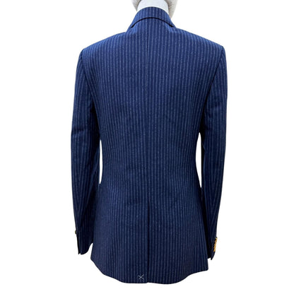 Celine Wool 100% Striped Pattern Peak Lapel Double Tailored Jacket Navy 34 — view 4