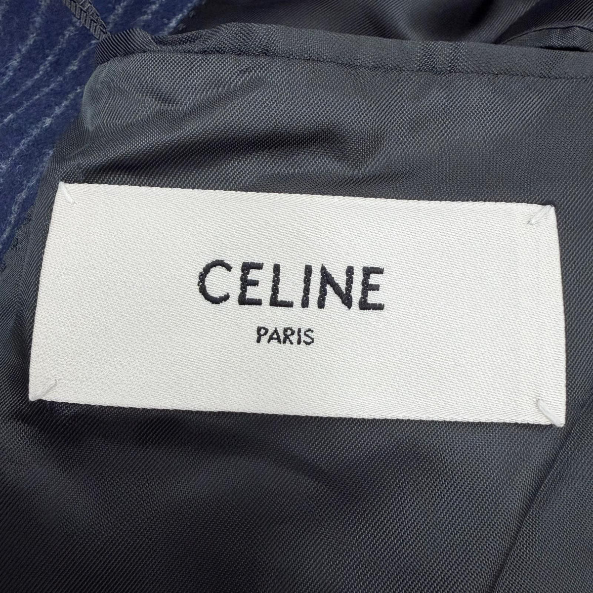 Celine Wool 100% Striped Pattern Peak Lapel Double Tailored Jacket Navy 34 — view 7