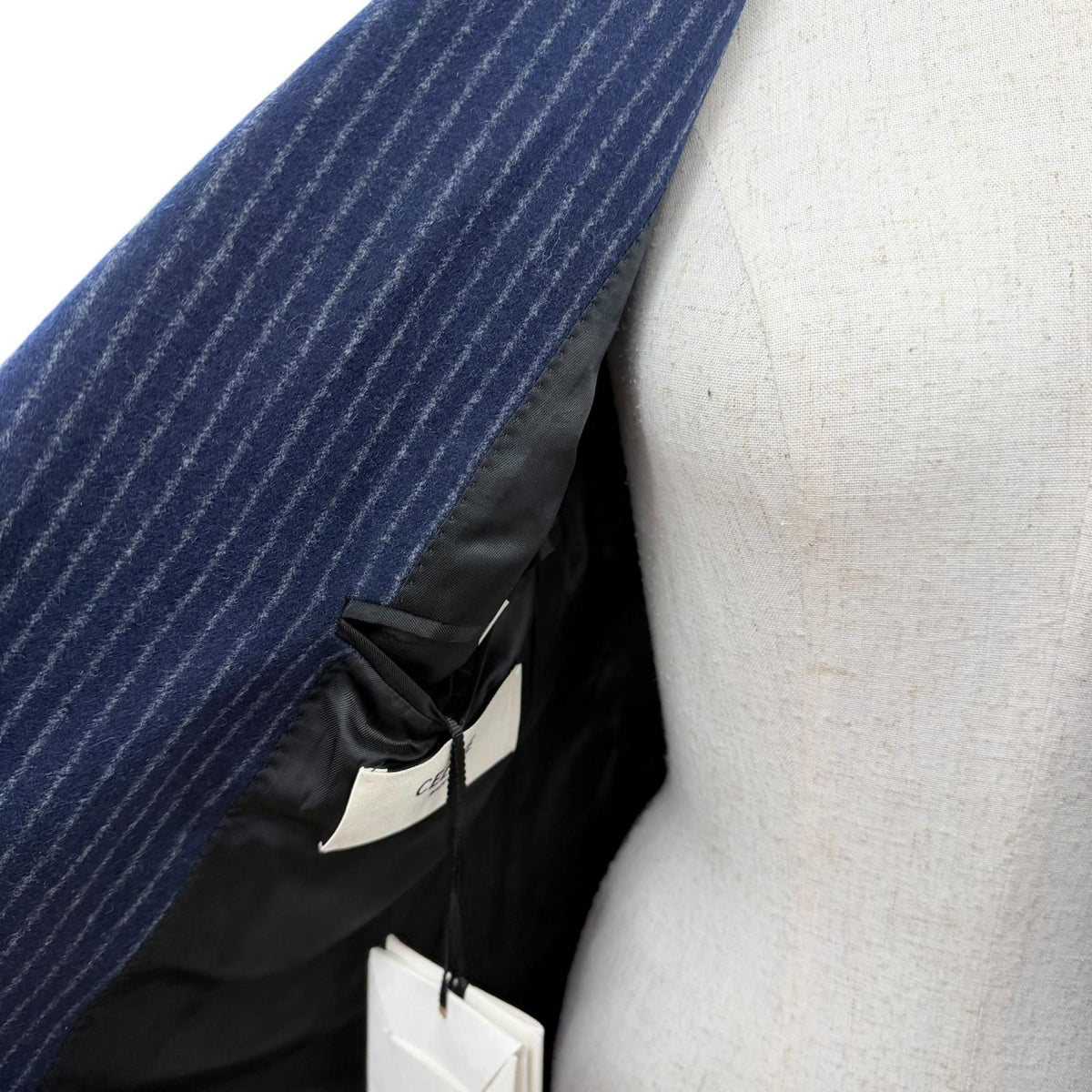 Celine Wool 100% Striped Pattern Peak Lapel Double Tailored Jacket Navy 34 — view 5