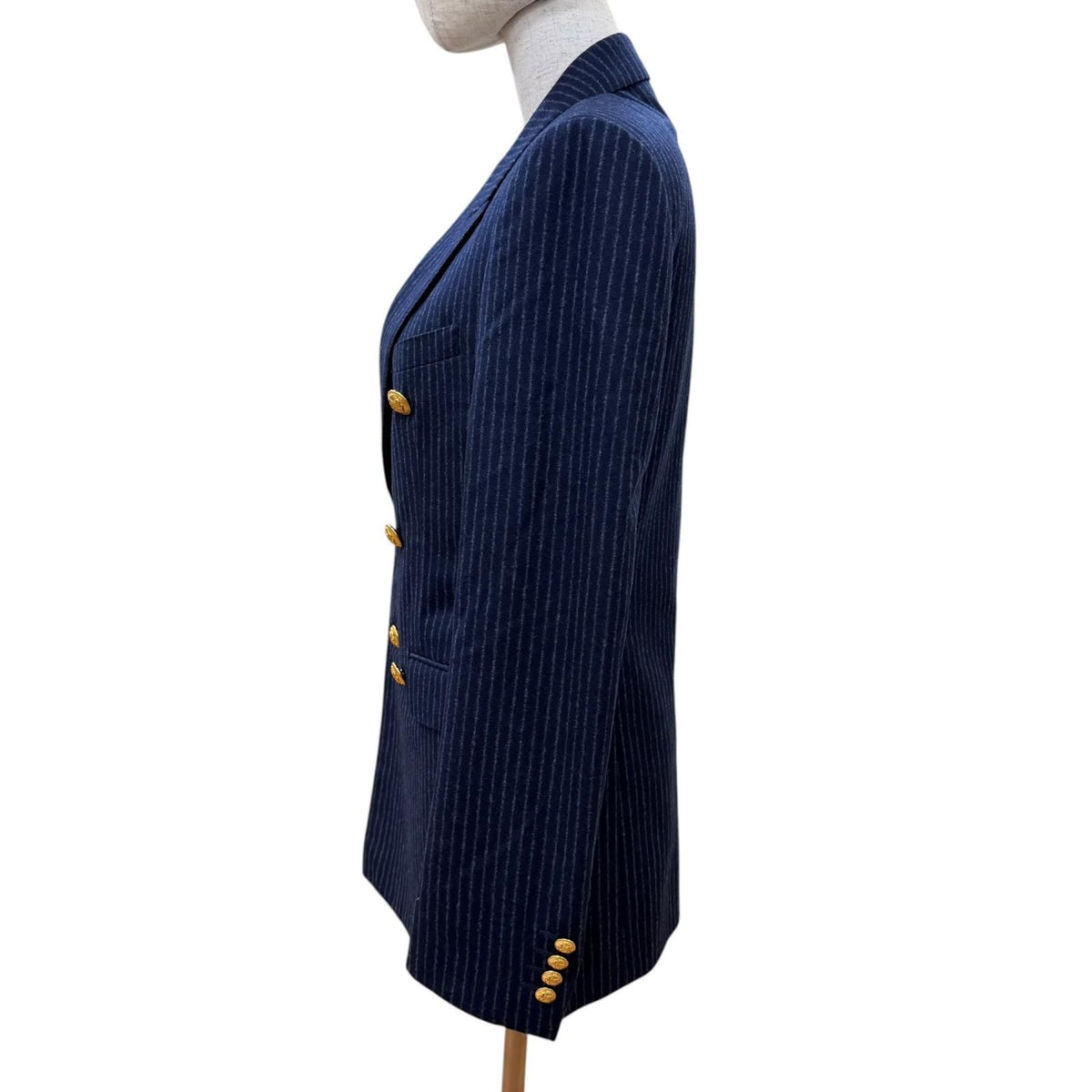 Celine Wool 100% Striped Pattern Peak Lapel Double Tailored Jacket Navy 34 — view 3