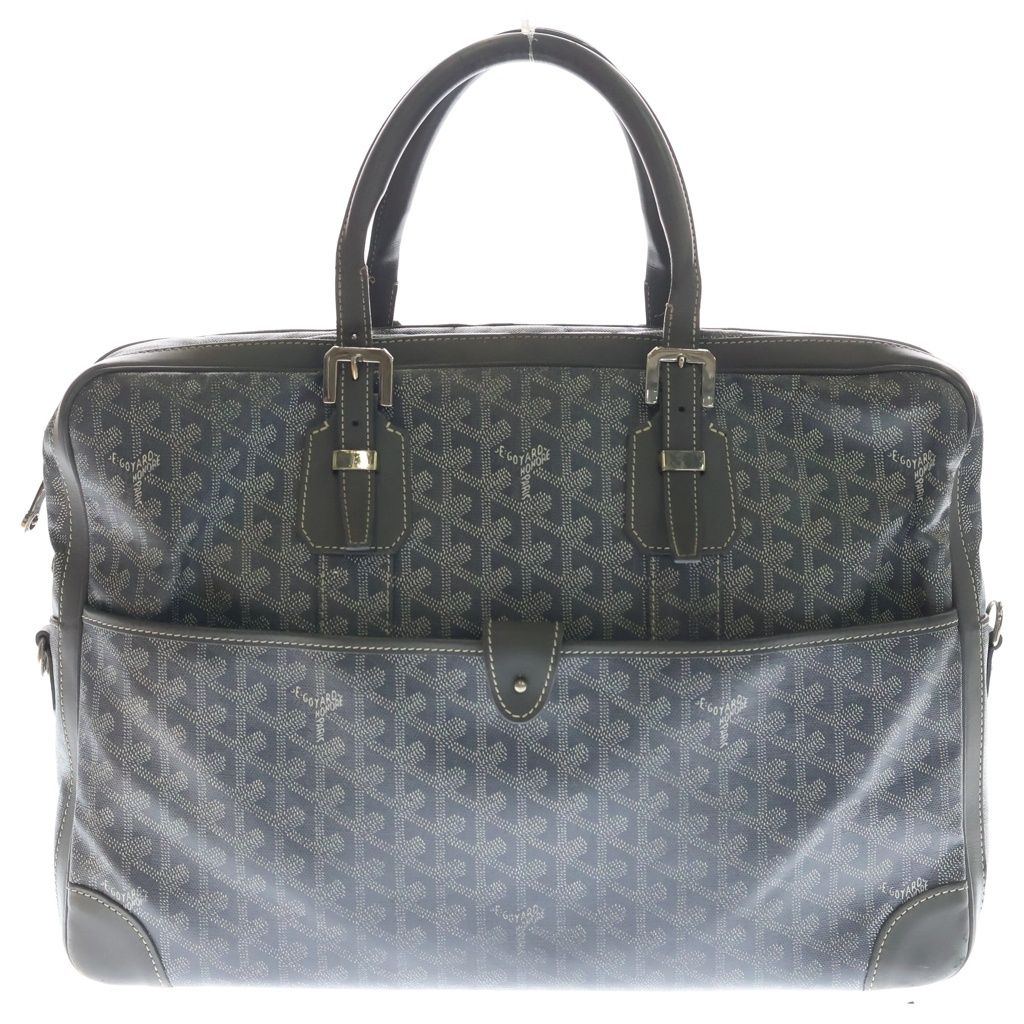 Goyard Ambassador MM Handbag Business Bag Gray Leather Silver