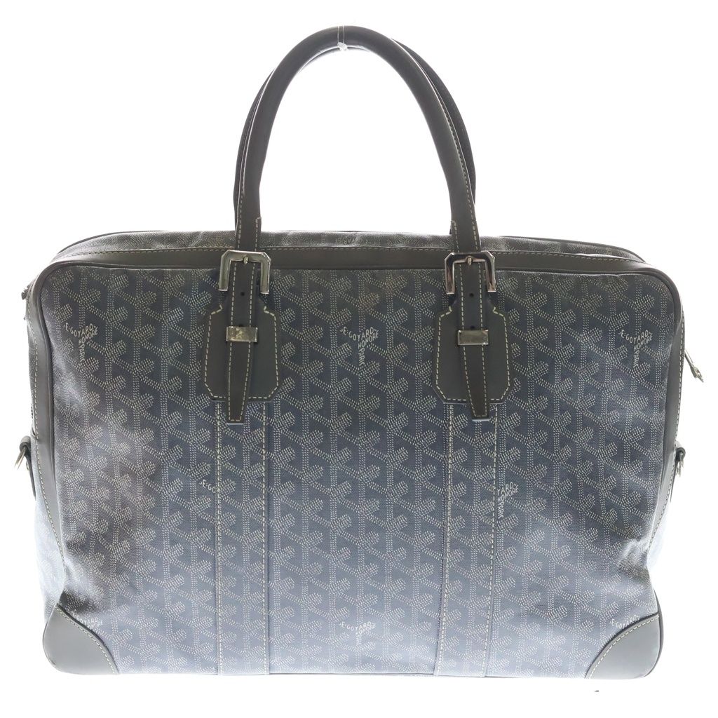 Goyard Ambassador MM Handbag Business Bag Gray Leather Silver — view 2