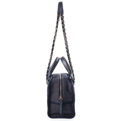 Chanel Deauville Bowling Bag Chain Navy Denim Leather Silver — view 3