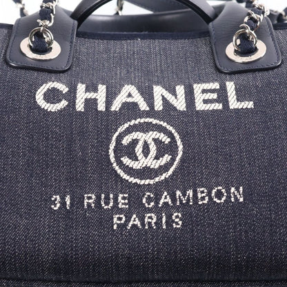 Chanel Deauville Bowling Bag Chain Navy Denim Leather Silver — view 6