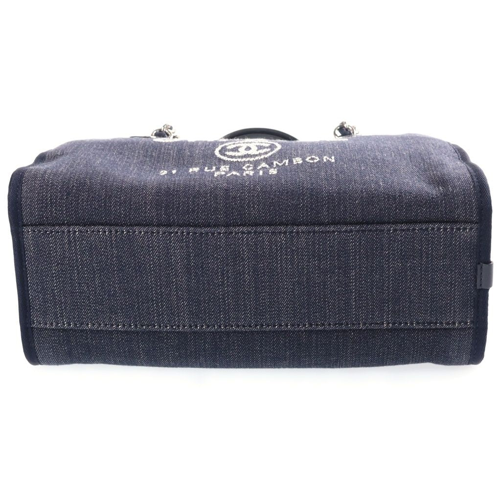 Chanel Deauville Bowling Bag Chain Navy Denim Leather Silver — view 4