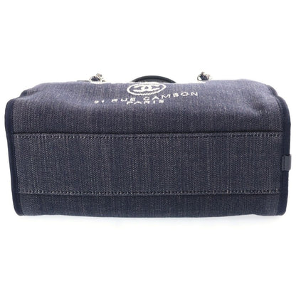 Chanel Deauville Bowling Bag Chain Navy Denim Leather Silver — view 4