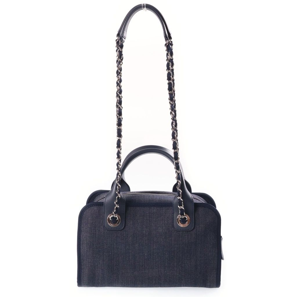 Chanel Deauville Bowling Bag Chain Navy Denim Leather Silver — view 2