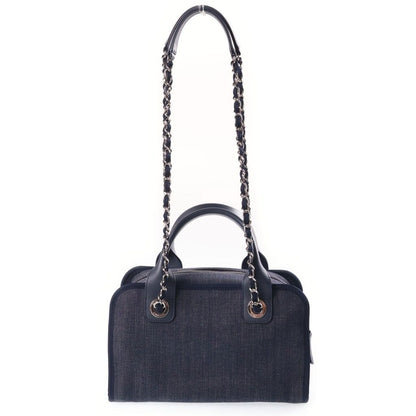 Chanel Deauville Bowling Bag Chain Navy Denim Leather Silver — view 2