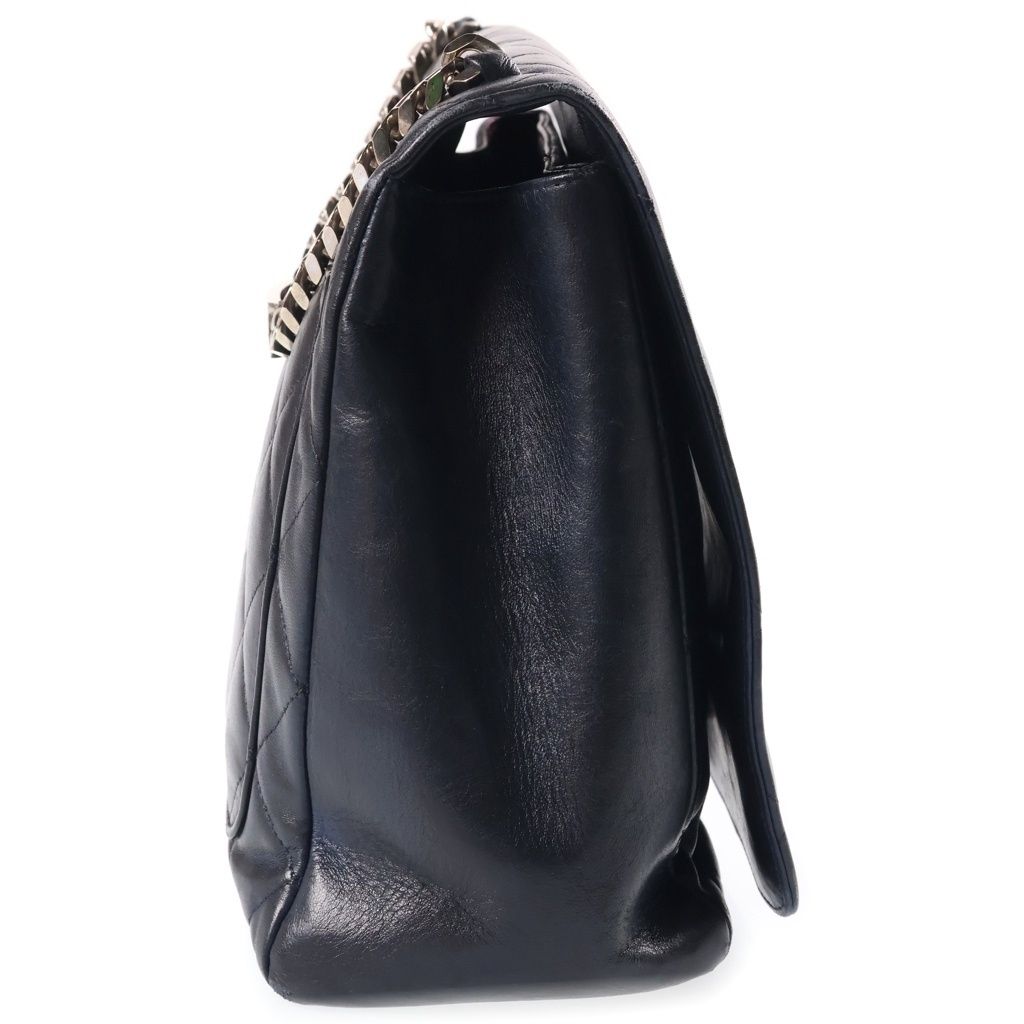 Chanel CC Logo Chain Handbag Quilted Silver Lambskin Black — view 3