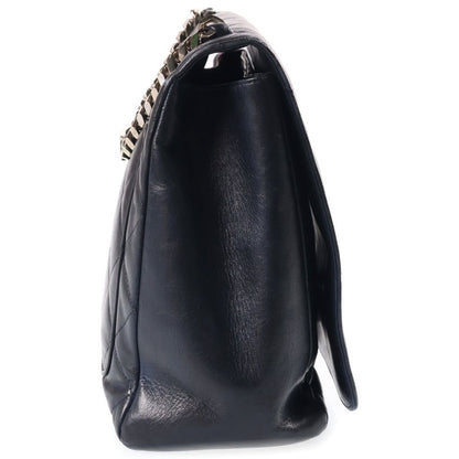 Chanel CC Logo Chain Handbag Quilted Silver Lambskin Black — view 3
