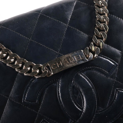 Chanel CC Logo Chain Handbag Quilted Silver Lambskin Black — view 8
