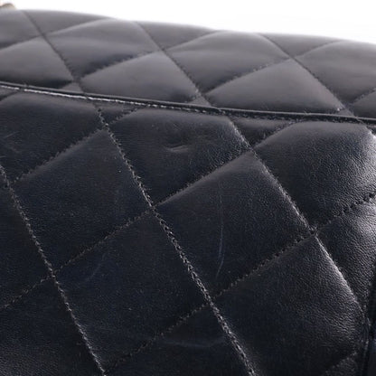 Chanel CC Logo Chain Handbag Quilted Silver Lambskin Black — view 6