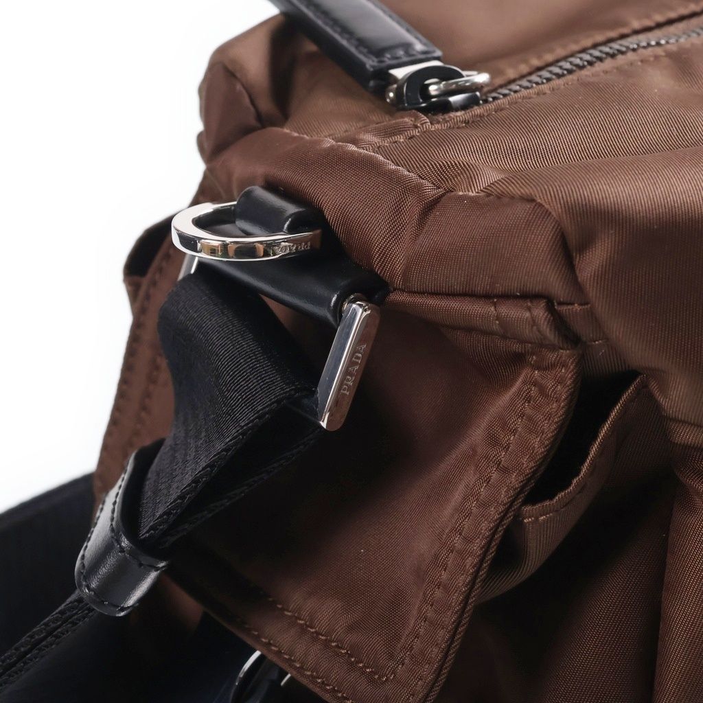 Prada Explorer Re-Nylon Bag Brown Nylon Leather Silver — view 7