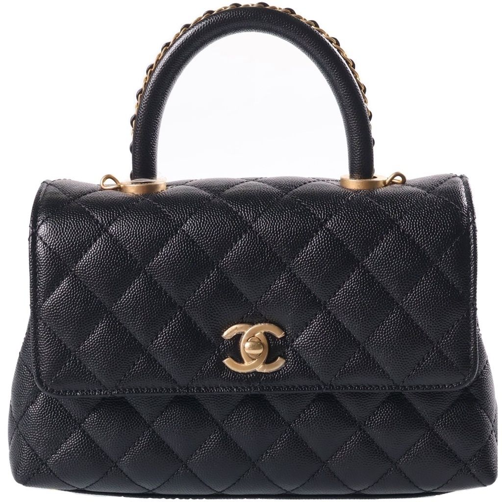 Chanel Coco Handle XS 2-Way Shoulder Bag Top Gold Caviar Leather Black