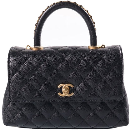 Chanel Coco Handle XS 2-Way Shoulder Bag Top Gold Caviar Leather Black