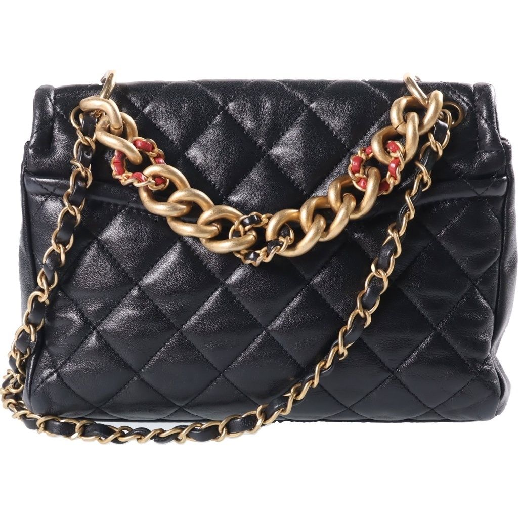 Chanel Quilted Chain Shoulder Bag Black Gold Lambskin — view 2