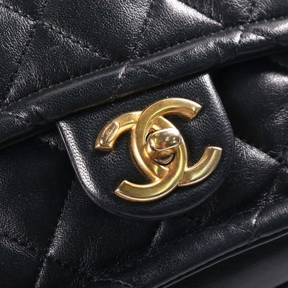 Chanel Quilted Chain Shoulder Bag Black Gold Lambskin — view 6