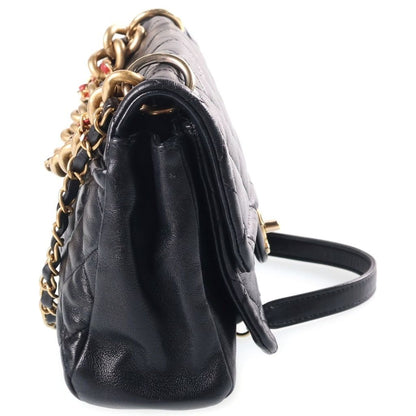 Chanel Quilted Chain Shoulder Bag Black Gold Lambskin — view 3