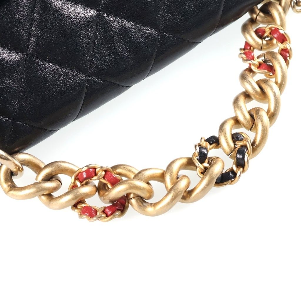 Chanel Quilted Chain Shoulder Bag Black Gold Lambskin — view 7