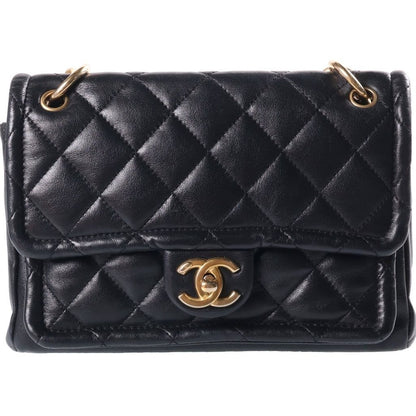 Chanel Quilted Chain Shoulder Bag Black Gold Lambskin