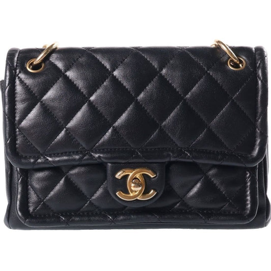 Chanel Quilted Chain Shoulder Bag Black Gold Lambskin