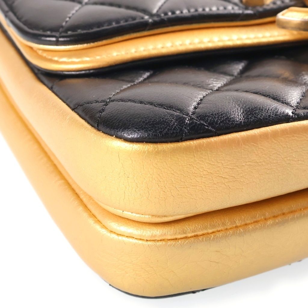 Chanel CC Logo Quilted Chain Shoulder Bag Black Gold Lambskin — view 5