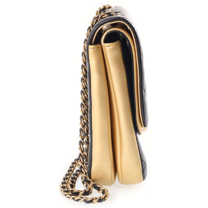 Chanel CC Logo Quilted Chain Shoulder Bag Black Gold Lambskin — view 3